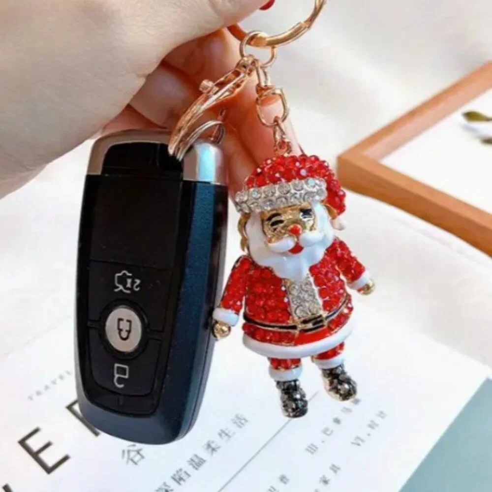 🎄Stunning Adorable Rhinestone Santa Claus Holiday Bling Handbag Keychain Charm - Picture 4 of 8